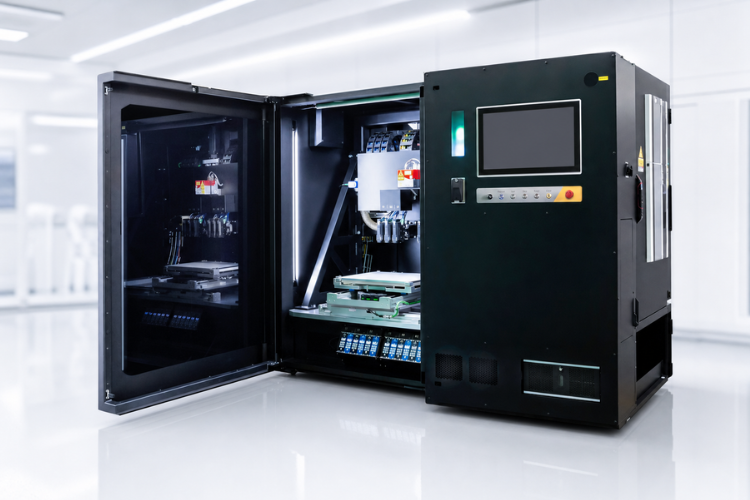 3D-Drucker MMJ ProX series von AMAREA mit geöffneter Tür und Blick auf die Druckkammer mit integriertem Bedienterminal
